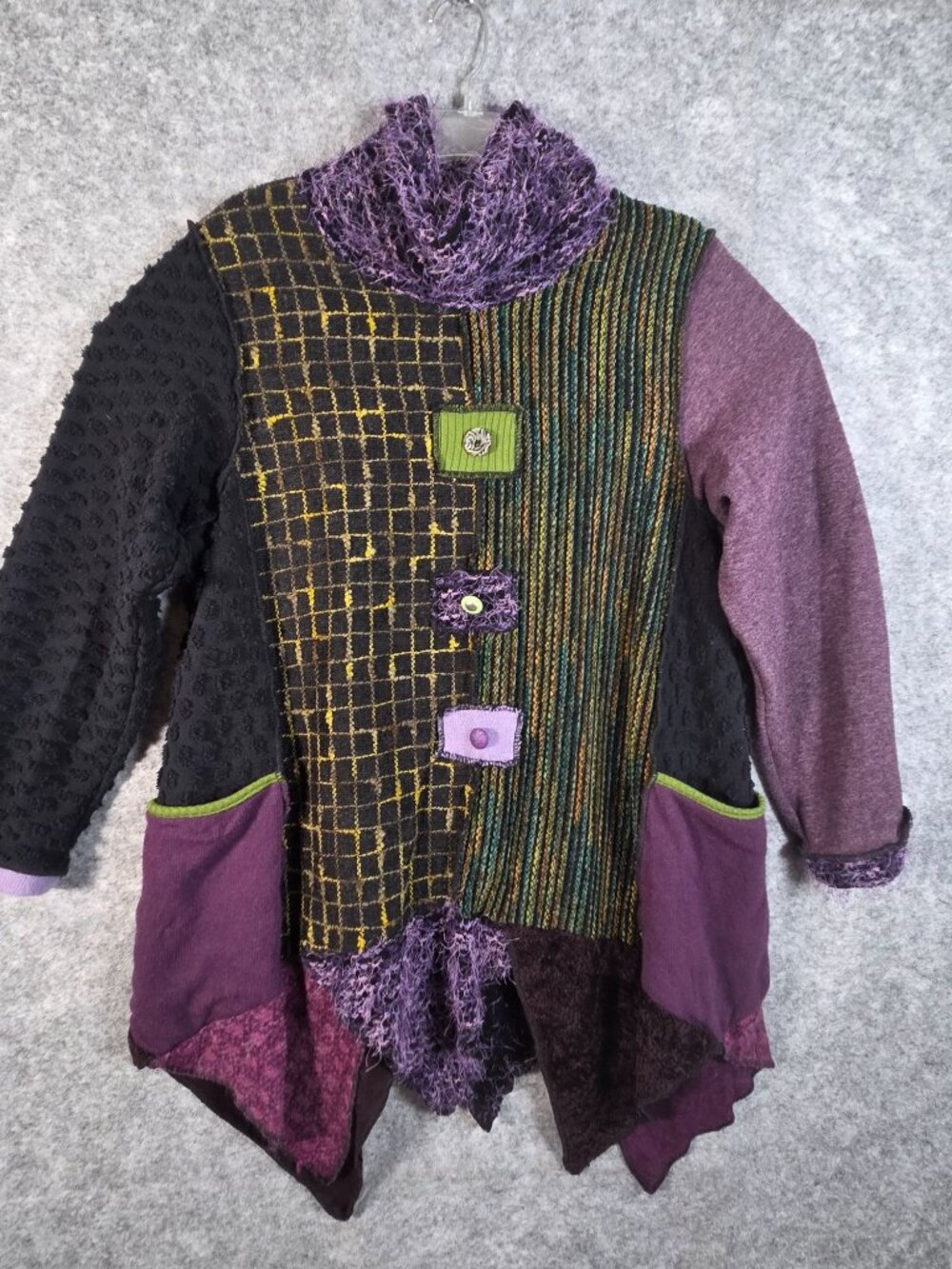 Hand Jive Wearable Art Patchwork Jacket Lagenlook Boho Avant Garde Size Large - Picture 2 of 9